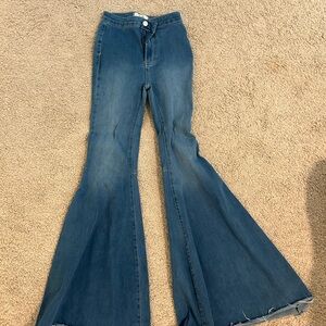 Forever 21 Blue Flare Wide Leg Jeans